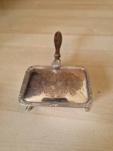 Vintage Silver Plate Crumb Tray Box Silent Butler Table (Broken Hinge) Ornate - Picture 1 of 5