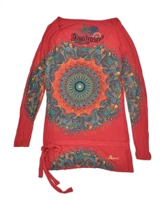 DESIGUAL Mujer Gráfico Top Manga Larga Reino Unido 12 Mediano Rojo Floral Algodón BD14 - Imagen 1 de 3