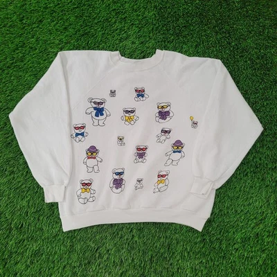 Vintage 80s Cute Bear Sweatshirt Teens Large 21x20 Baggy Boxy - Image 1 of 4