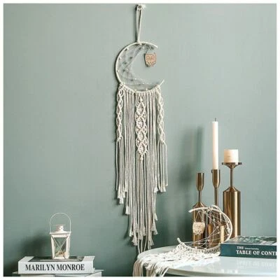 Macramé Imitación Colgante de Pared Tapiz Boho Chic Bohemio Hogar Arte Decoración Luna EE. UU. Foto 1 de 4