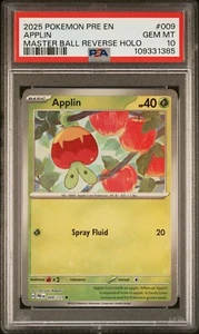 Pokemon Prismatic Evolutions 009/131 Applin Master Ball Card - PSA 10 - Pop 18 - Picture 1 of 2