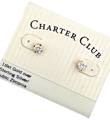 Pendientes de circonita cúbica de 1/2 quilate de oro de 18 quilates/plata de ley maciza corte brillante Foto 1 de 3