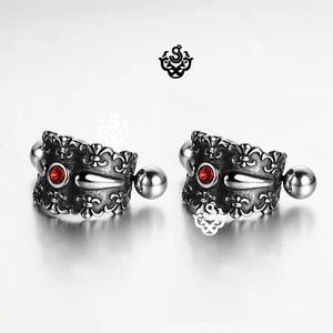 Silver stainless steel red crystal earrings huggies cuff screw on Soft Gothic - Picture 1 of 3