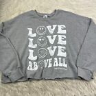 Smiley World Womens Xl Gray Fleece Love Above All Pullover Crew Sweatshirt