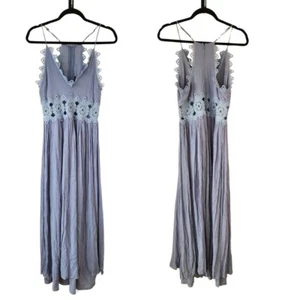 Maxi Vestido Lulus This is Love Azul Pizarra Encaje Gasa Largo Completo Dama de honor Talla M - Imagen 1 de 11