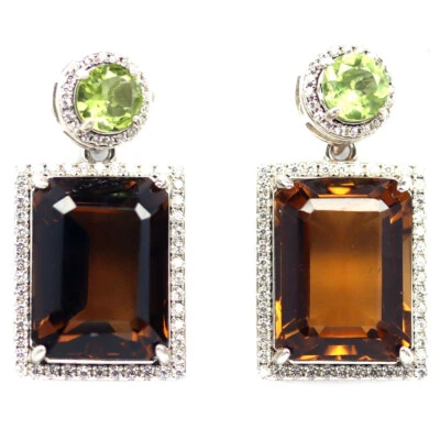 925 Silber 12 x 16 mm Konyakquarz, Peridot & Zirkon Black Friday Ohrringe - Bild 1 von 4