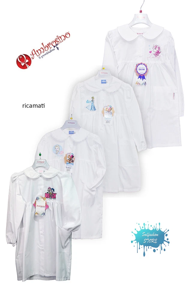 Grembiule scuola bimba bianco AMBROSINO SAVIM - Lol - Frozen - Minnie etc...