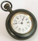 ANTIQUE ADDISON POCKET WATCH ENGRAVED CROWN WITH FEATHERS ON BACK SILVER TONE !