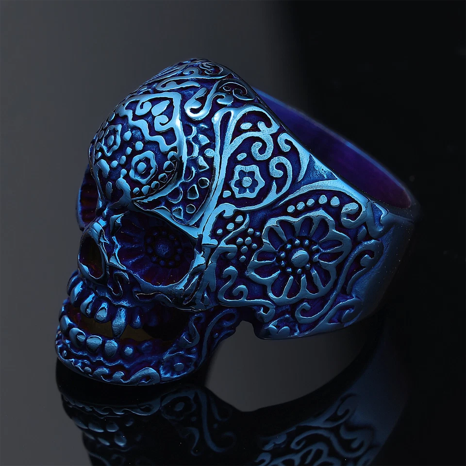 Stainless Steel Ring Carved Skull Ring Men's Promise Ring Vintage Polish  - Image 1 of 2