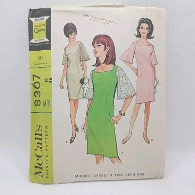 McCall's 8307 Misses' Vintage 60s Slim Fit Dress Sewing Pattern, Size 16, Cut - Image 1 of 4