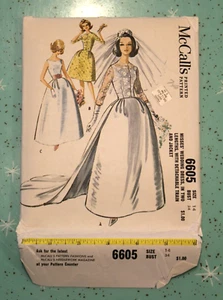 Vintage 1960s McCALLS Sewing Pattern 6605 Wedding Dress, Prom Formal SZ 14 UNCUT - Picture 1 of 2