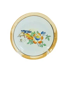 Vintage Small Porcelain Dish Gold Orange Rim Lusterware Japan - Picture 1 of 12