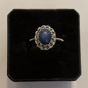 Anillo Vintage Oro Blanco 10K Zafiro Estrella Azul 2.2 Gramos Talla 5.5 - Imagen 1 de 6