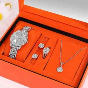Set Gioielli 5 Pezzi Orologi Donna Donna Orologio Semplice Casual Donna Analogico Polso... - Foto 1 di 7