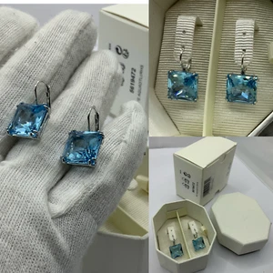 swarovski Millenia drop earrings Square cut, Blue, Rhodium plated £119 - Picture 1 of 13