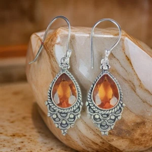 Citrine Gemstone Natural Earring 925 Sterling Silver Handmade Jewellery - Picture 1 of 6