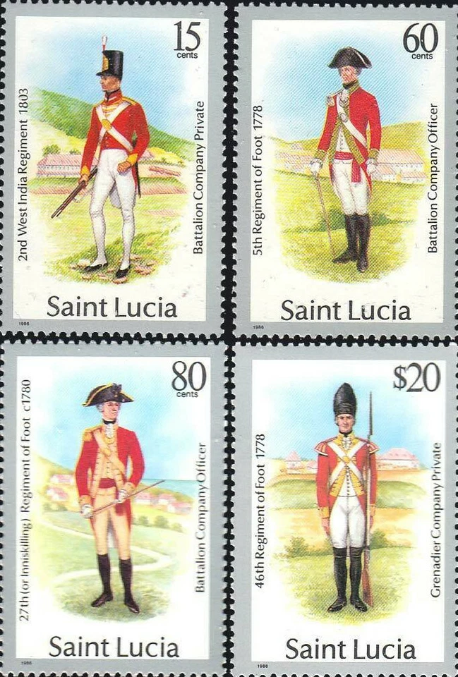 Военная форма St. Lucia Scott # 876 - 879 новом NH полный $20 розничной стоимости  - Изображение 1 из 1