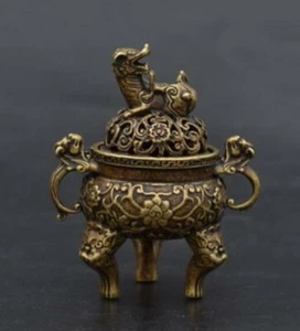 Chinese Old Handmade pure brass Beast head small Incense burner statue - Picture 1 of 10