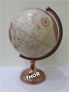 12" Vintage Style Map World Round Globe With Copper Designer Stand Decor - Picture 1 of 1