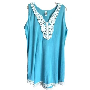 India Boutique Sleeveless Tie Back Beach Dress Plus Size Lace Trim - Picture 1 of 12