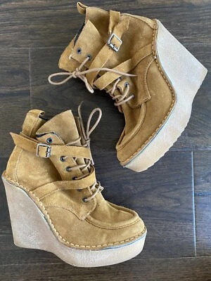 Botines de cuña PIERRE HARDY marrón gamuza cuero plataforma cordones talla 39 para mujer Foto 1 de 4