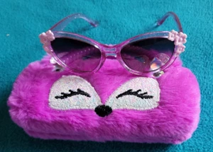 Fuchsia Pink Plush Furry Fox Double Handle Eyeglass Case w/ Sunglasses for kids - Picture 1 of 12
