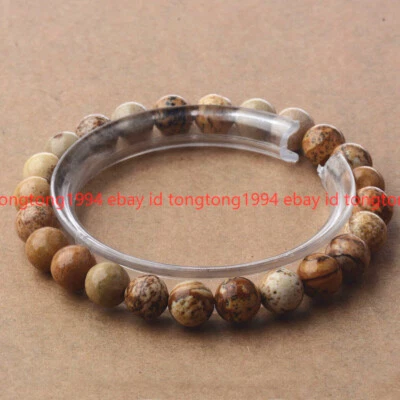 Charmant 6/8/10/12mm Bild Jasper Runde Edelstein Perlen Armband 19cm - Bild 1 von 4