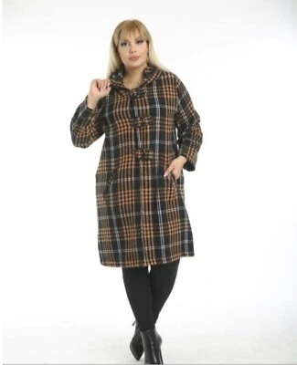 Chaqueta a cuadros de manga larga Trench para mujer con capucha BNWT Foto 1 de 4