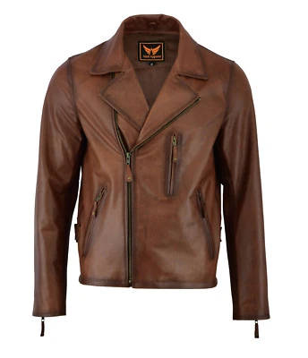 Chaqueta de cuero de vaca de grano superior genuina clásica vintage para hombre Foto 1 de 4