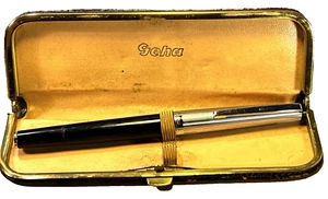 Pluma Estilográfica "Geha" 735 Negra/Plata y CT Alemana c.1961 Oro 14C Nueva en Caja con Estuche - Imagen 1 de 23