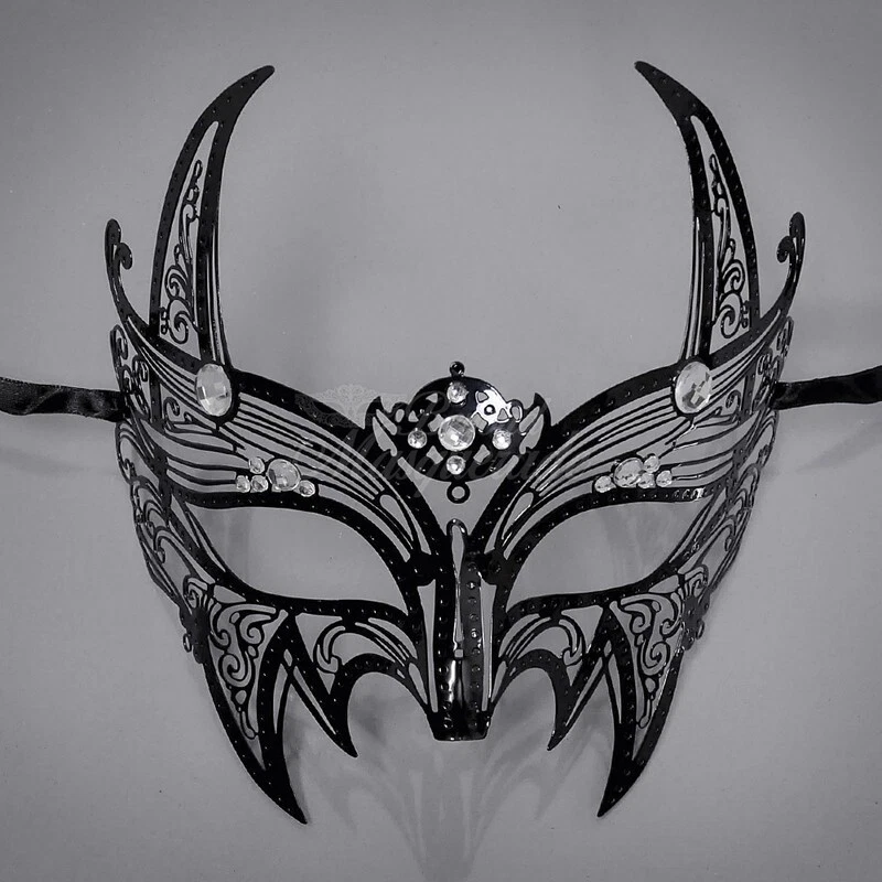 Men's Filigree Metal Masquerade Mask BLACK W/ GEMS - Image 1 of 1
