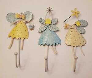 Tin Fairy Coat Hooks (set of three) Cute Fantasy Little Girls Room Decor Metal