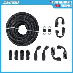 3/8 Fitting Stainless Steel Nylon Braided Oil Fuel Hose Line Kit 20FT AN6-6AN - Picture 1 of 15