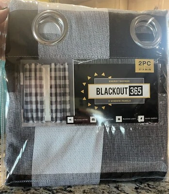 Blackout 365 2 Window Panels Black and White 37x96 Grommet Pair - Image 1 of 3