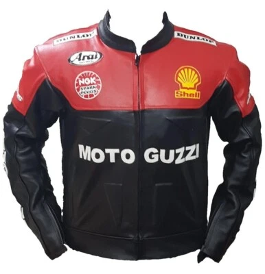 Moto Guzzi Racing Motorbike Leather Jacket Cow hide/5 Protection Armour inside - Image 1 of 4