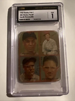 1935 Goudey 4-in-1 Rick & Wes Ferrell Billy Werber Ostermueller HOF Graded CSG 1 - Image 1 of 4