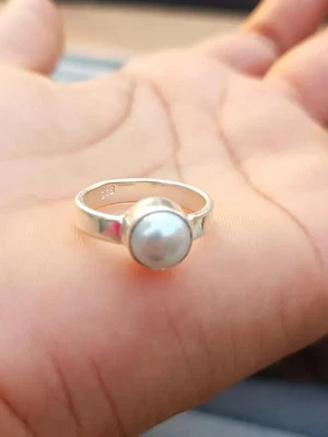 Pearl Ring ,925 sterling silver ring, Round Gemstone ring, Women ring,  All Size - Image 1 of 4