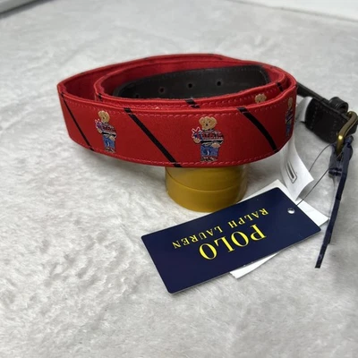 Nuevo Para Hombre Ralph Lauren Rojo Navidad Polo Oso Negro Cuero Cinta Cinturón Talla 40 Foto 1 de 4
