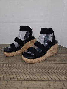 Steve Madden Violet Wedge Sandals 7.5 Black Boho Whimsigoth Dark Femme Chic Shoe - Picture 1 of 14