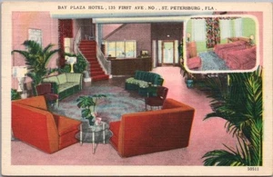 St. Petersburg, Florida Postkarte BAY PLAZA HOTEL Lobby & Zimmeransichten - Leinen 1960 - Bild 1 von 2