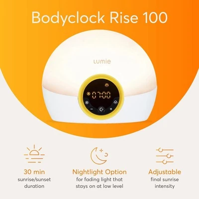 New Lumie Bodyclock Rise 100 Wake-Up Light Lamp Alarm Clock w Sunrise and Sunset - Image 1 of 4