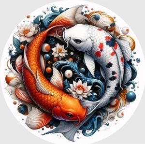1 OZ .999 SILVER HAYLEYBUG TEMPEST TWINS COLORIZED ART ROUND YIN YANG KOI FISH - Picture 1 of 3