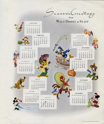 Walt Disney & Staff 1943 Christmas Card Hank Porter Illustrations History Vault - Image 1 of 4