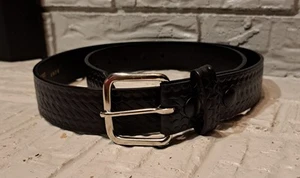 Herren Boston schwarz Werkzeug Leder Gürtel Basketweave Muster silberne Schnalle Gr.40 #6606 - Bild 1 von 14