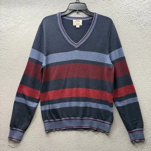 Brooks Brothers V-Neck Sweater Navy Blue Red Striped 100% Merino Wool Men’s M - Picture 1 of 10