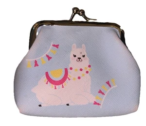 Kleine Münztasche Kleingeldbörse Damen Lama Alpaka Verschluss 3,5". Blau - Bild 1 von 1