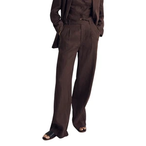 Pantaloni Madewell donna taglia 2 marrone lino Harlow gamba larga vita alta silenziosi lusso - Foto 1 di 9