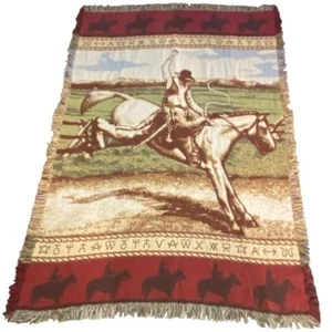 Western Cowboy Riding Bucking Bronco Equestrian Throw Blanket 68”x47” - Picture 1 of 5