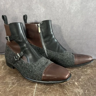 Que Sheebly Octavian Boots Mens Sz 11 Brown Gray Leather Double Monk Strap Shoes - Image 1 of 4