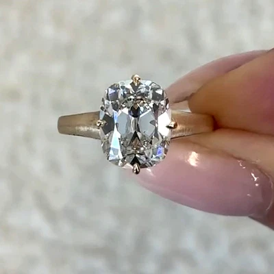 4.05Ct Old Mine Cushion Cut Lab Moissanite Engagement Ring Solid 14k Yellow Gold - Image 1 of 4